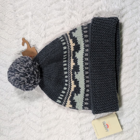 485. Faherty Chunky Knit Sun and Wave Beanie | Color: Slate Blue - Picture 3 of 4
